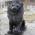 polished customized stone black marble sitting lion carving for outside villa gate